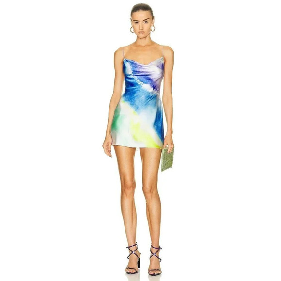 Retrofete Rylynn Silk Drape Mini Dress S in Watercolor Wave NWT $425 - Picture 6 of 12